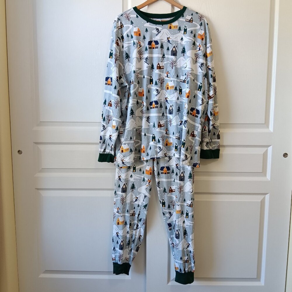 PJ Place Unisex Adult Matching Family Ski Cabin Cotton Pajamas Size XXL